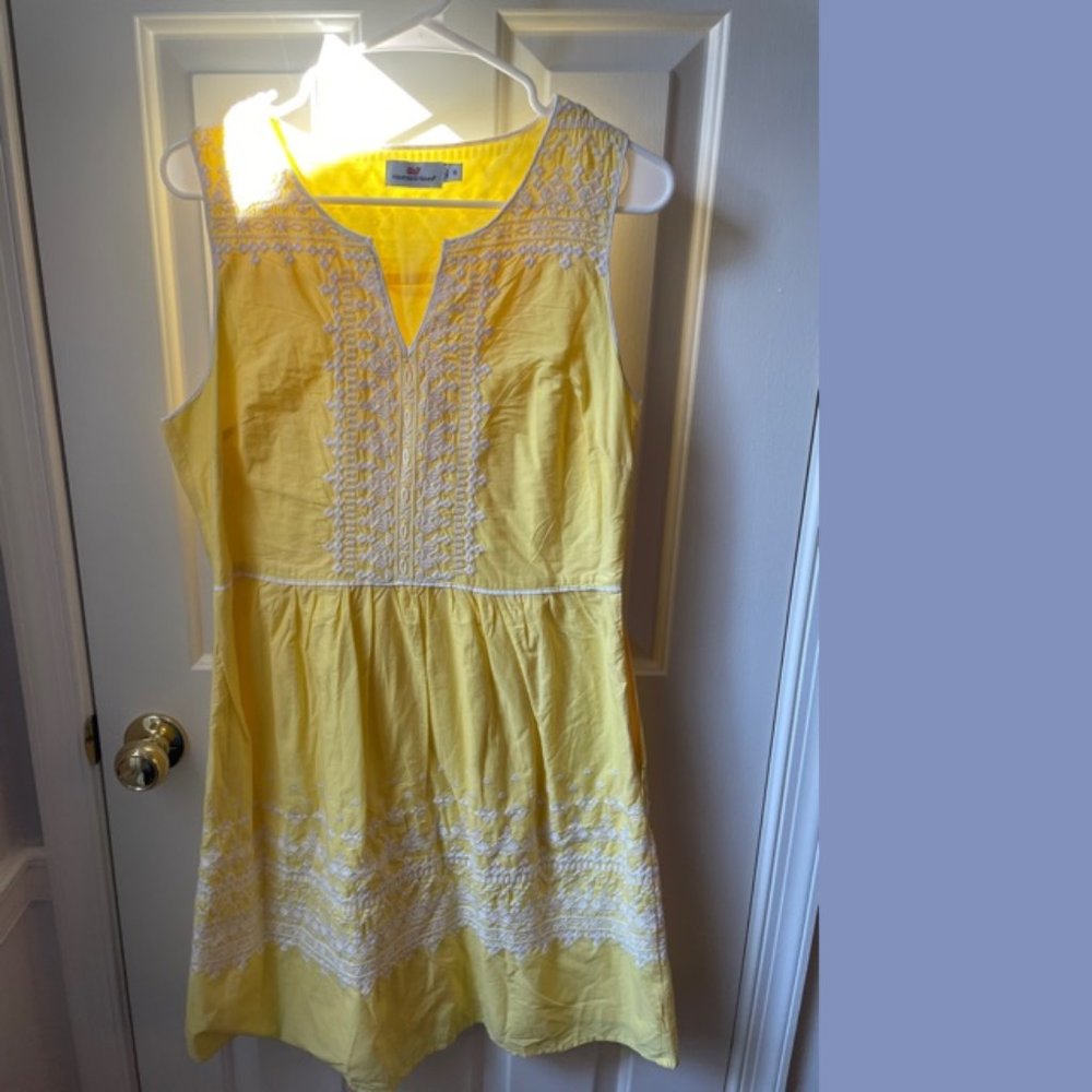 Vineyard Vines Yellow Sleeveless Embroidered Mini Dress